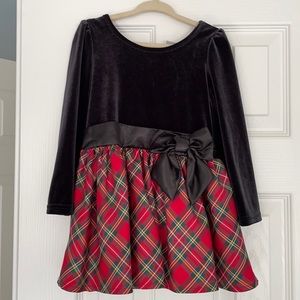 Girls 2T holiday dress, black velvet red plaid